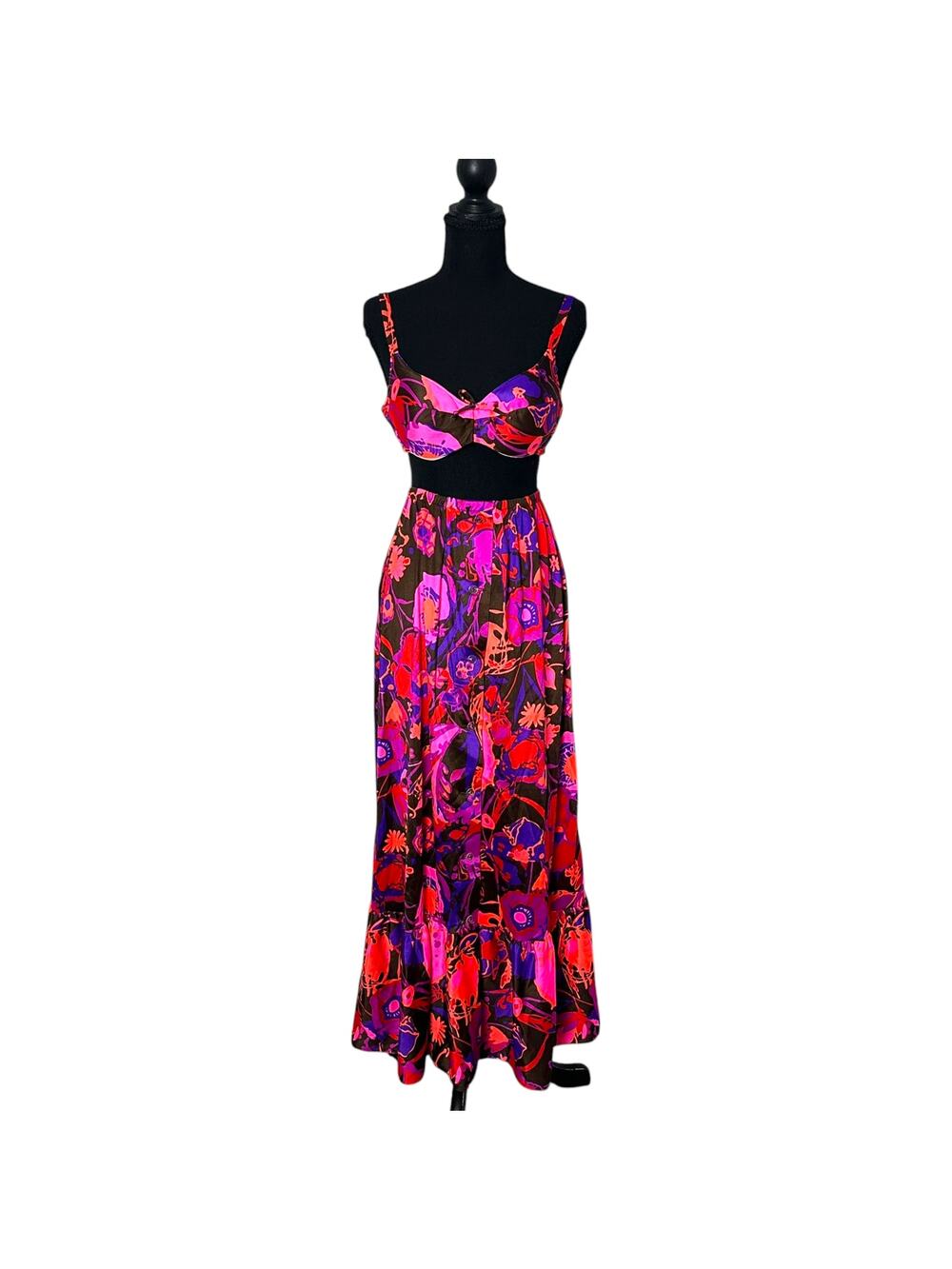 Vintage 60s 70s Jantzen Psychedelic Maximalist Bikini Top Maxi Skirt Set Sz M